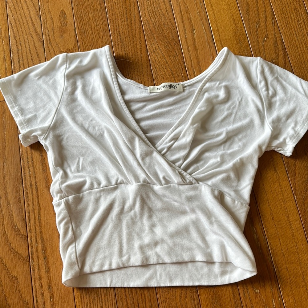 White V-Neck Crop Top